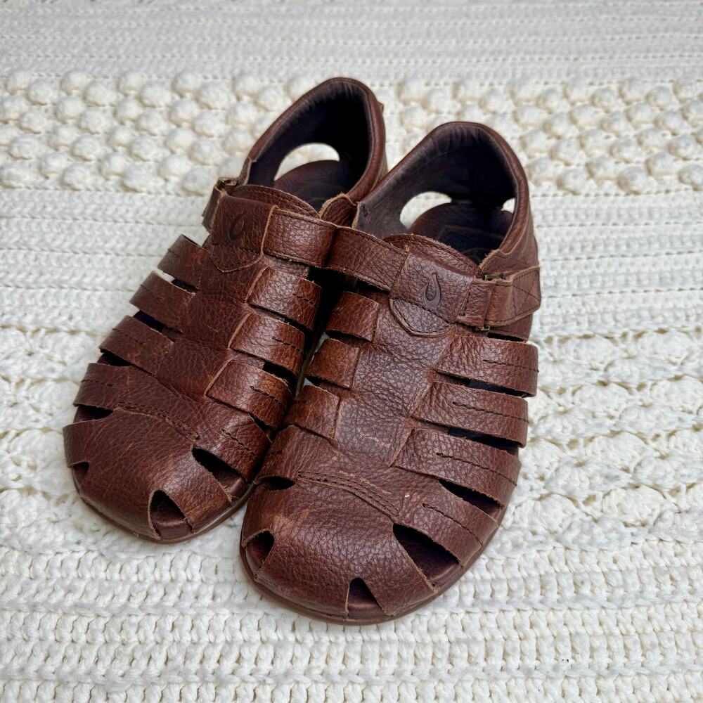 OLUKAI Men's Size 8 Mohalu Fisherman Strappy Comfort Sandal Shoes Brown Leather - Picture 3 of 10